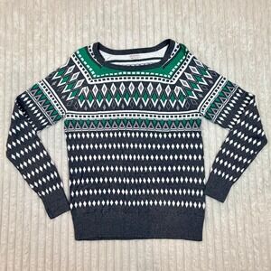 NWOT Merona Women's Fair Isle Crew‎ Neck Sweater Dark Gray Green White XXL